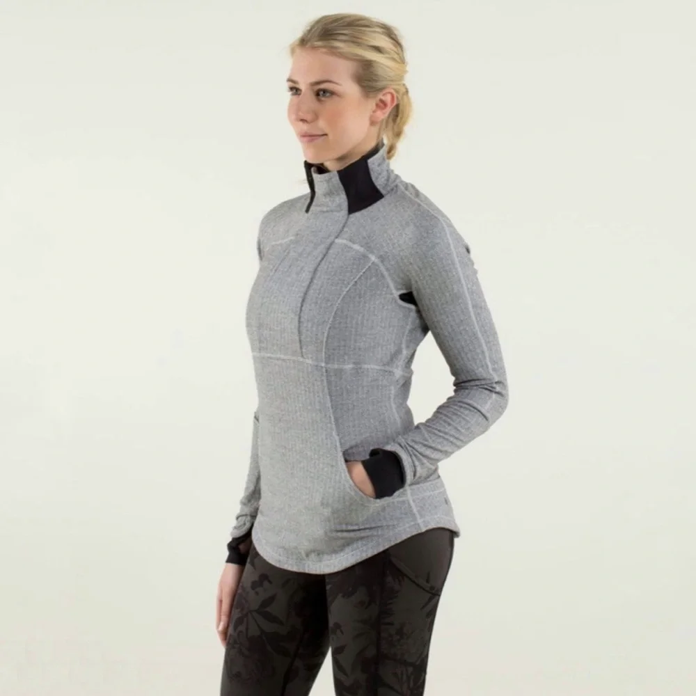 Lululemon Base Runner 1/2 Zip Heathered‎ Herringbone Heathered Black White